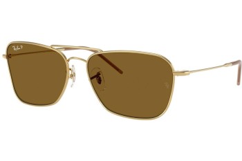 Slnečné okuliare Ray-Ban Caravan Reverse RBR0102S 001/83 Polarized Obdĺžníkové Zlaté